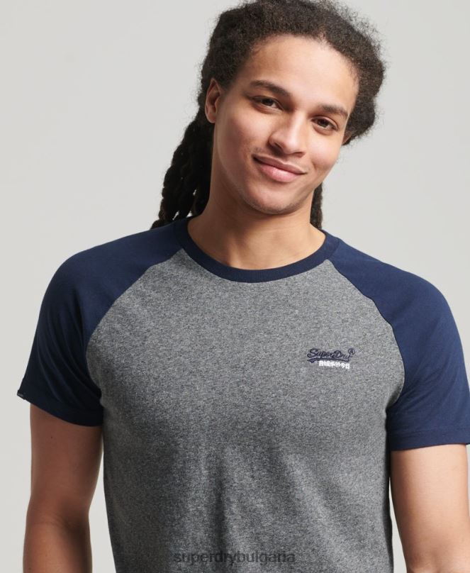 Superdry облекло N00H4858 тъмно сив мъже бейзболна тениска от органичен памук