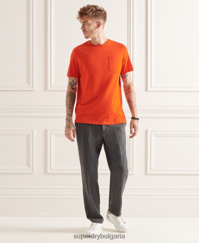 Superdry облекло N00H4859 оранжево мъже органична памучна тениска с кръгло деколте и джоб