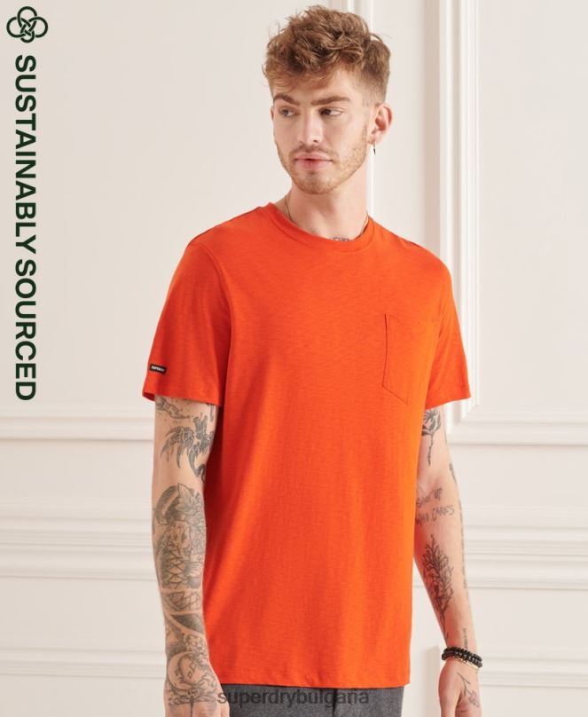 Superdry облекло N00H4859 оранжево мъже органична памучна тениска с кръгло деколте и джоб