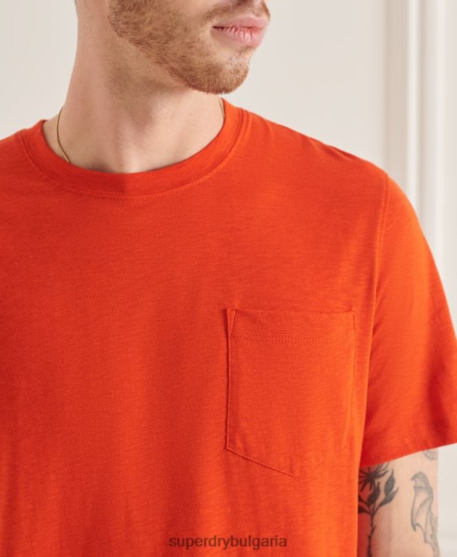 Superdry облекло N00H4859 оранжево мъже органична памучна тениска с кръгло деколте и джоб
