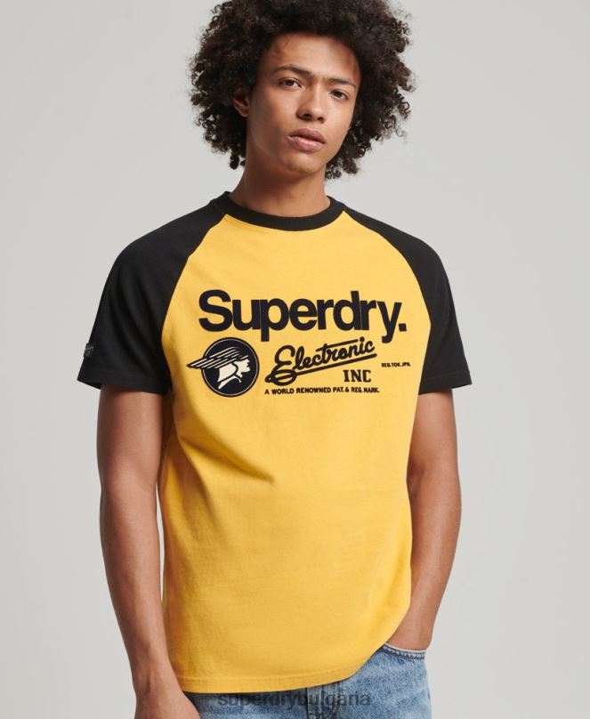 Superdry облекло N00H4860 жълто мъже тениска тип реглан с графично лого