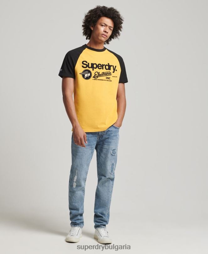 Superdry облекло N00H4860 жълто мъже тениска тип реглан с графично лого