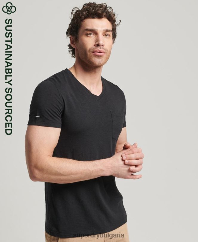 Superdry облекло N00H4862 черен мъже тениска с джоб с v-образно деколте и органичен памук