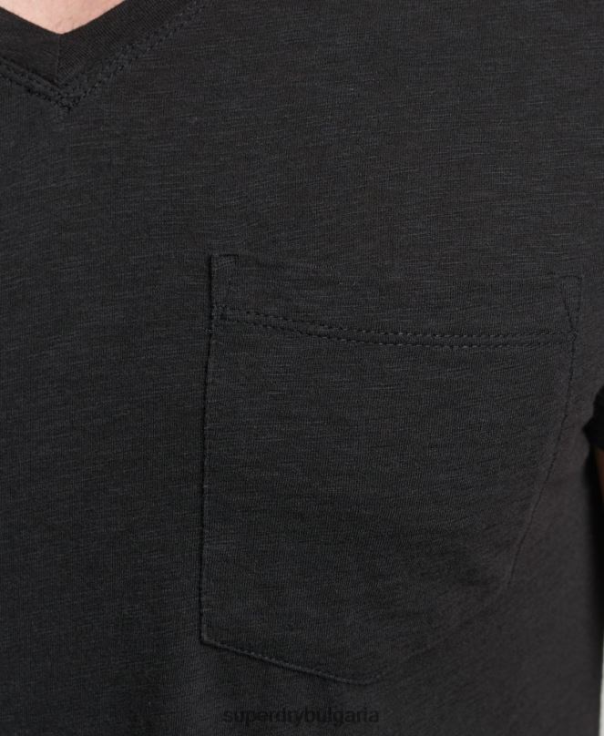 Superdry облекло N00H4862 черен мъже тениска с джоб с v-образно деколте и органичен памук