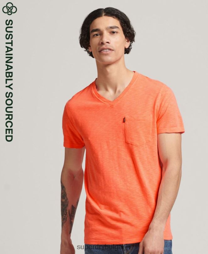 Superdry облекло N00H4863 корал мъже тениска с джоб с v-образно деколте и органичен памук