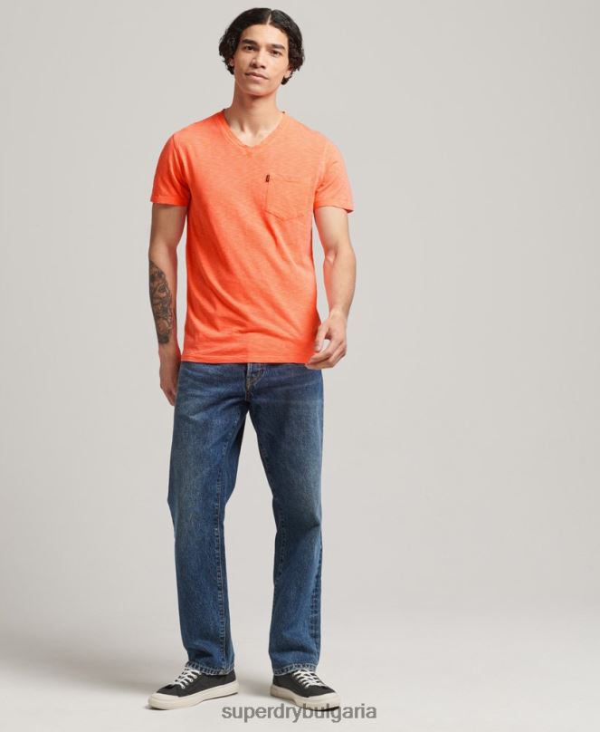 Superdry облекло N00H4863 корал мъже тениска с джоб с v-образно деколте и органичен памук
