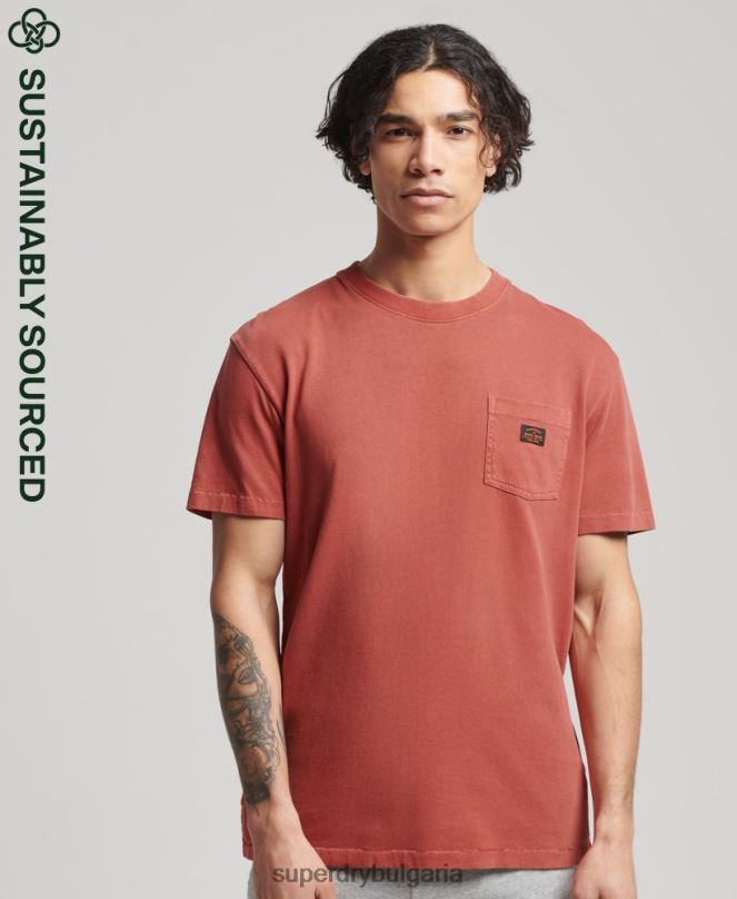 Superdry облекло N00H4864 кафяво мъже ретро работно облекло тениска с джоб от органичен памук