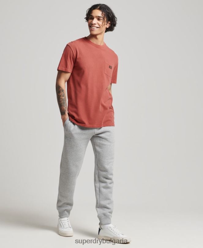 Superdry облекло N00H4864 кафяво мъже ретро работно облекло тениска с джоб от органичен памук