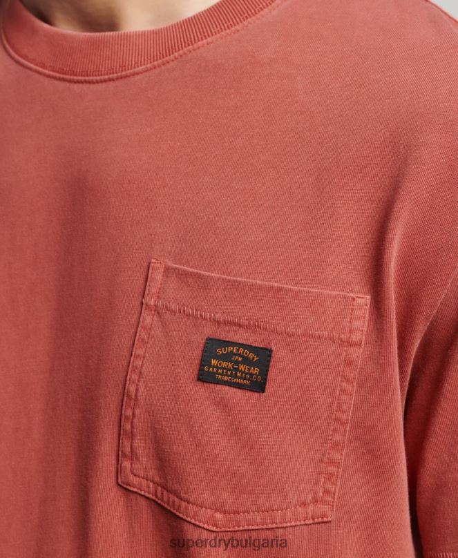 Superdry облекло N00H4864 кафяво мъже ретро работно облекло тениска с джоб от органичен памук