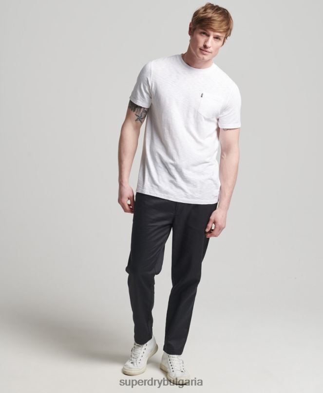 Superdry облекло N00H4865 бяло мъже органична памучна тениска с кръгло деколте и джоб