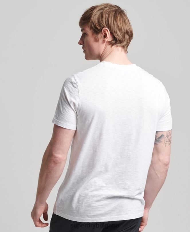 Superdry облекло N00H4865 бяло мъже органична памучна тениска с кръгло деколте и джоб