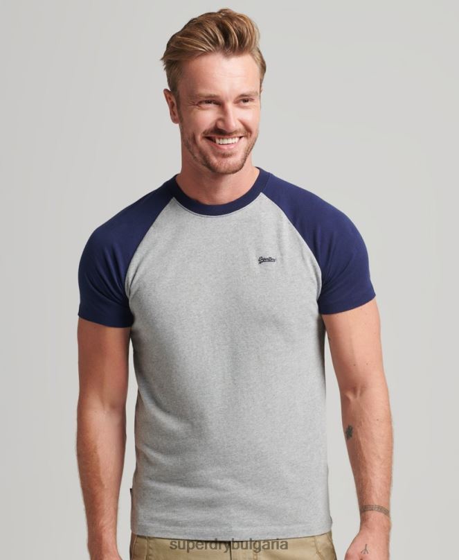 Superdry облекло N00H4868 военноморски флот мъже Бейзболна тениска с основно лого от органичен памук