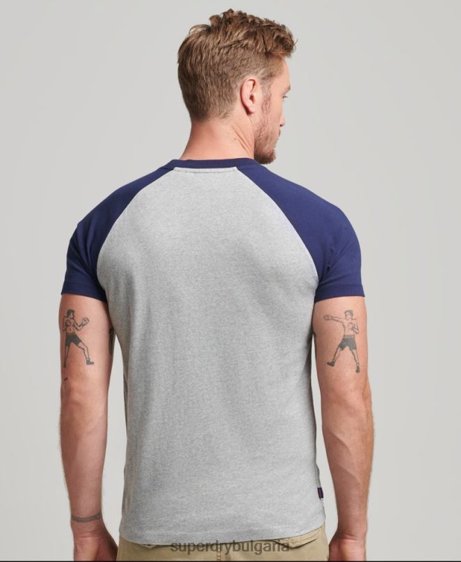 Superdry облекло N00H4868 военноморски флот мъже Бейзболна тениска с основно лого от органичен памук
