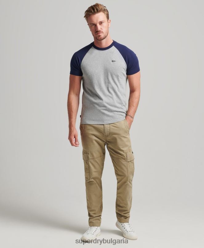Superdry облекло N00H4868 военноморски флот мъже Бейзболна тениска с основно лого от органичен памук