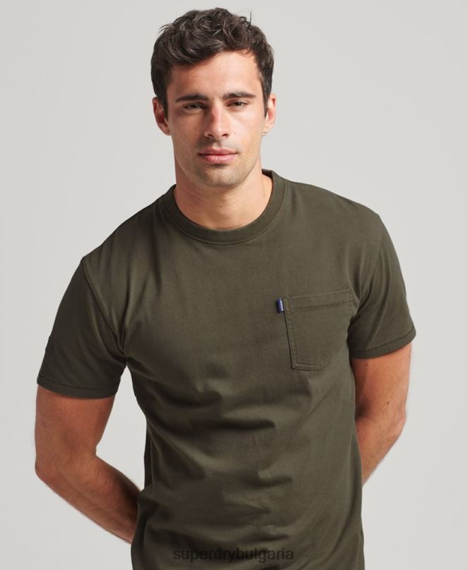 Superdry облекло N00H4869 каки мъже тениска с джоб от органичен памук