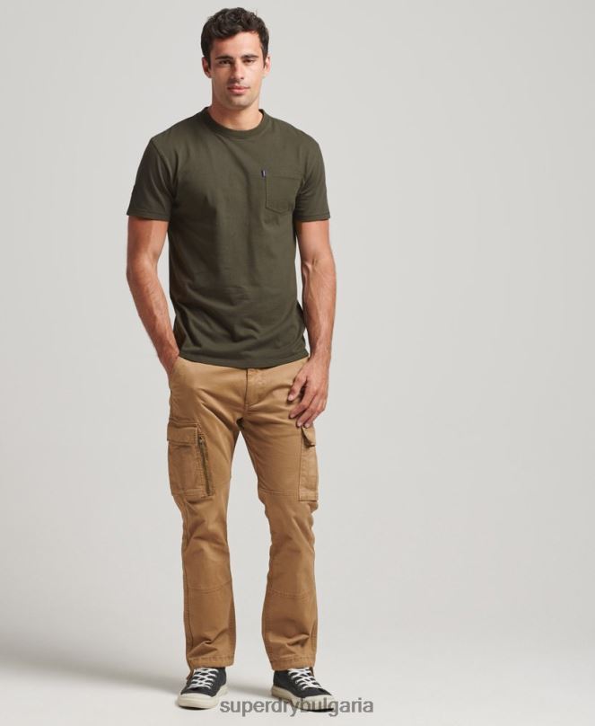 Superdry облекло N00H4869 каки мъже тениска с джоб от органичен памук