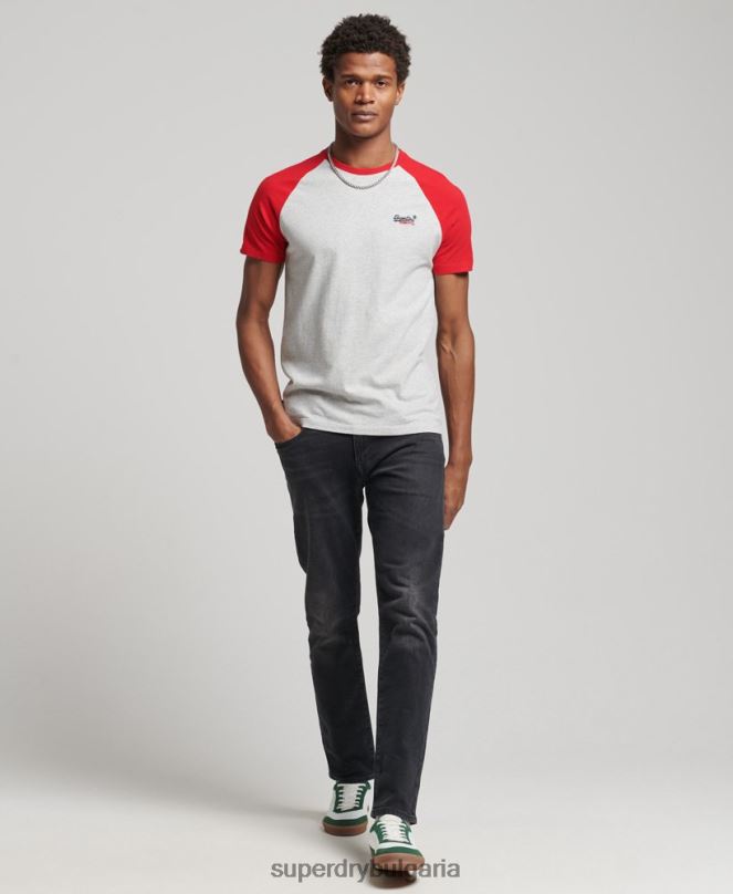 Superdry облекло N00H4870 светло сив мъже бейзболна тениска от органичен памук