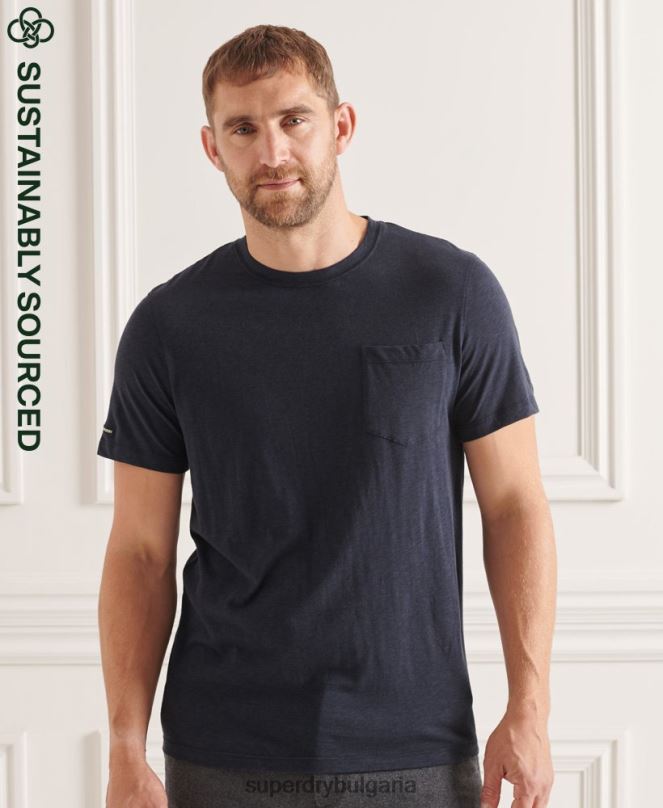 Superdry облекло N00H4871 военноморски флот мъже органична памучна тениска с кръгло деколте и джоб