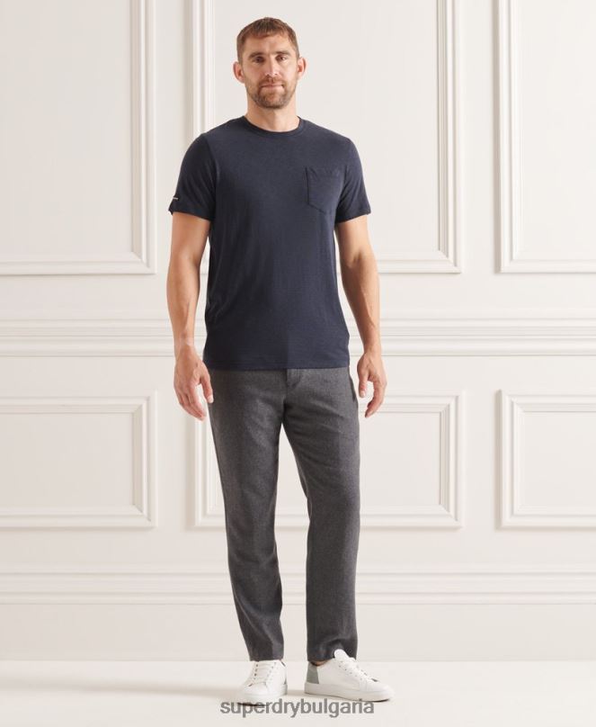 Superdry облекло N00H4871 военноморски флот мъже органична памучна тениска с кръгло деколте и джоб