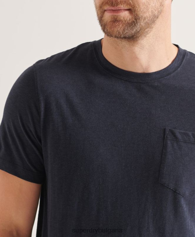 Superdry облекло N00H4871 военноморски флот мъже органична памучна тениска с кръгло деколте и джоб