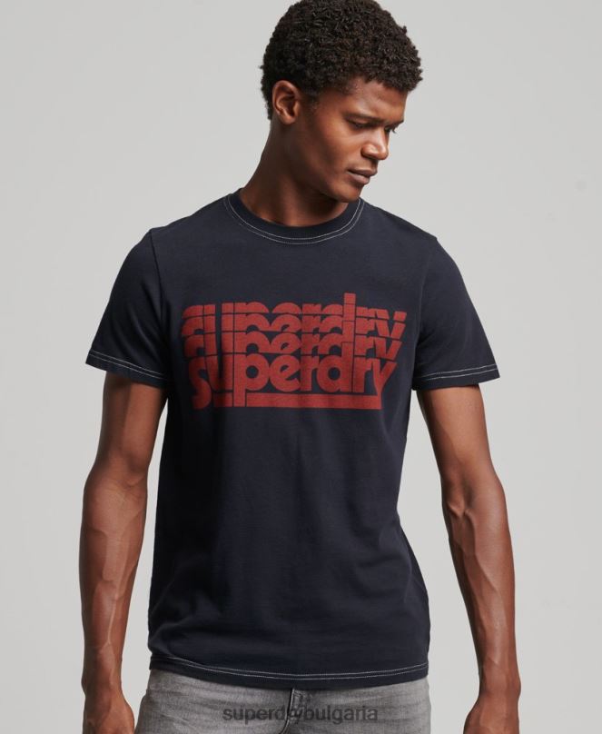 Superdry облекло N00H4873 военноморски флот мъже ретро тениска на райета от 70-те