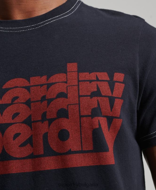 Superdry облекло N00H4873 военноморски флот мъже ретро тениска на райета от 70-те