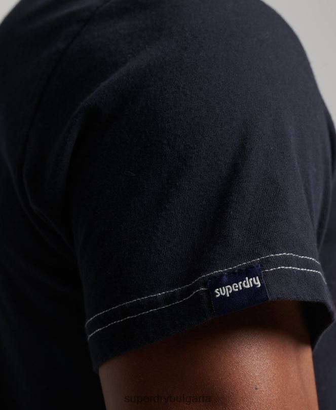 Superdry облекло N00H4873 военноморски флот мъже ретро тениска на райета от 70-те