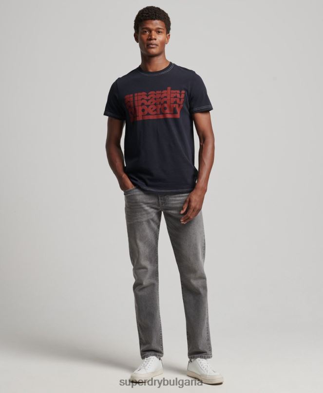 Superdry облекло N00H4873 военноморски флот мъже ретро тениска на райета от 70-те