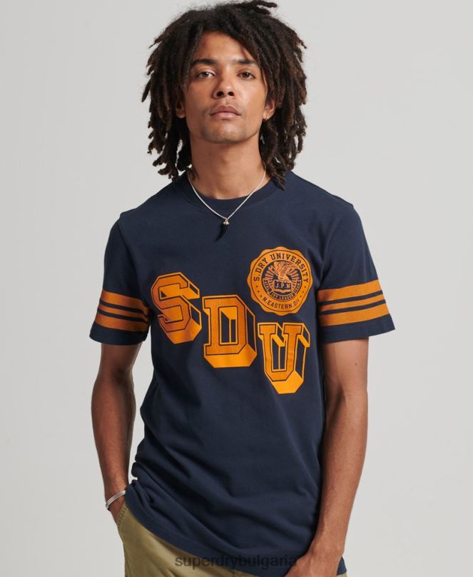Superdry облекло N00H4875 военноморски флот мъже тениска с графика на атлетичен колеж