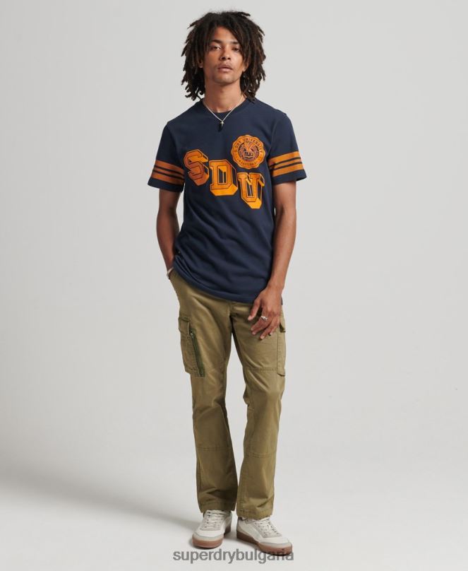 Superdry облекло N00H4875 военноморски флот мъже тениска с графика на атлетичен колеж