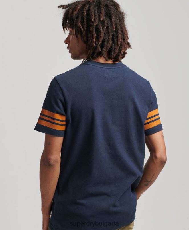 Superdry облекло N00H4875 военноморски флот мъже тениска с графика на атлетичен колеж