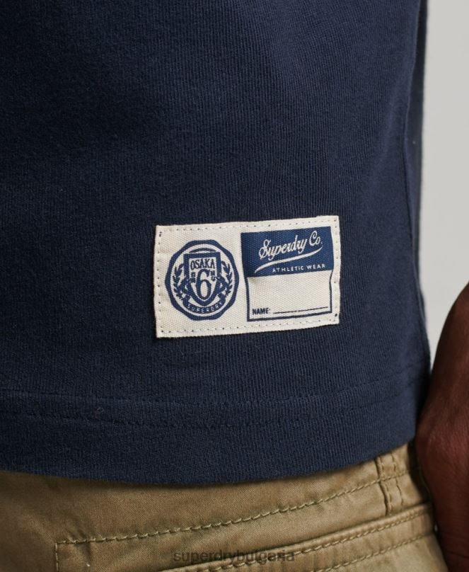 Superdry облекло N00H4875 военноморски флот мъже тениска с графика на атлетичен колеж