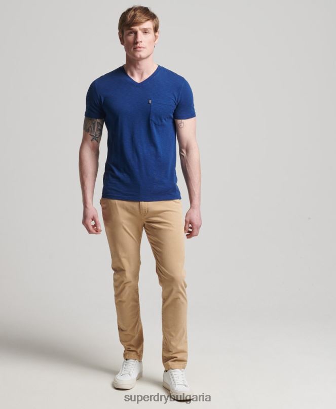 Superdry облекло N00H4877 син мъже тениска с джоб с v-образно деколте и органичен памук