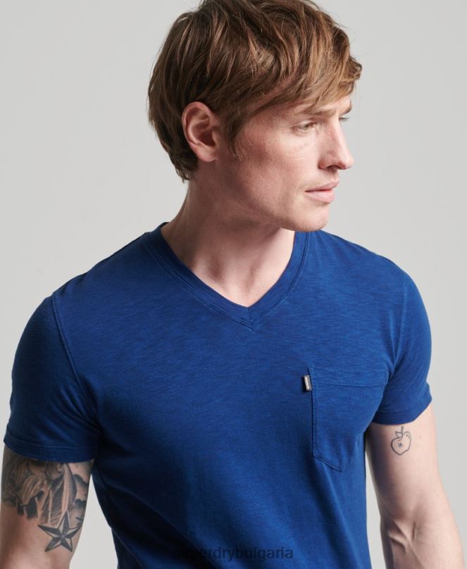 Superdry облекло N00H4877 син мъже тениска с джоб с v-образно деколте и органичен памук