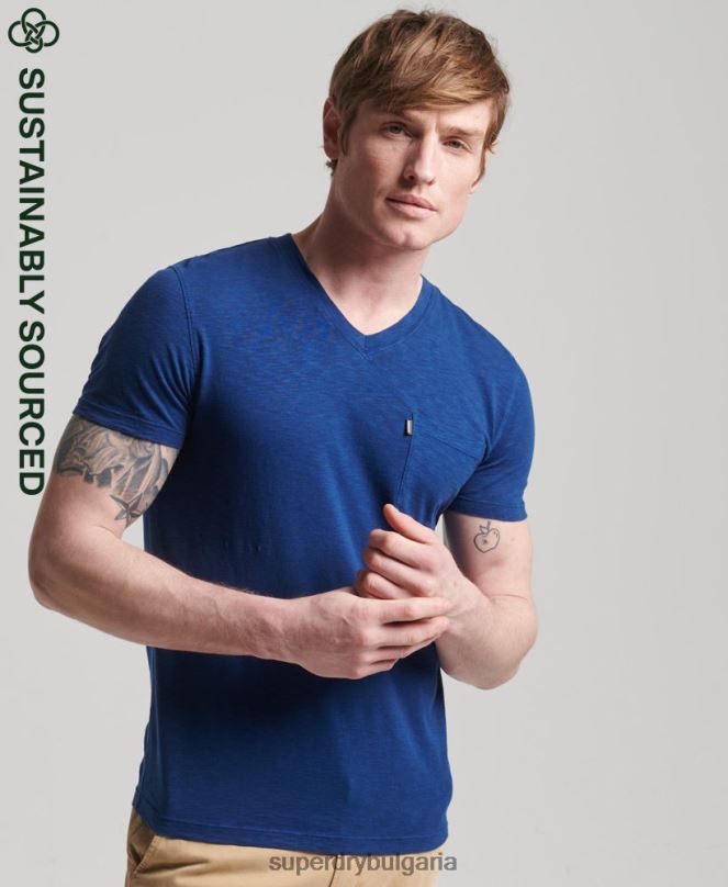 Superdry облекло N00H4877 син мъже тениска с джоб с v-образно деколте и органичен памук