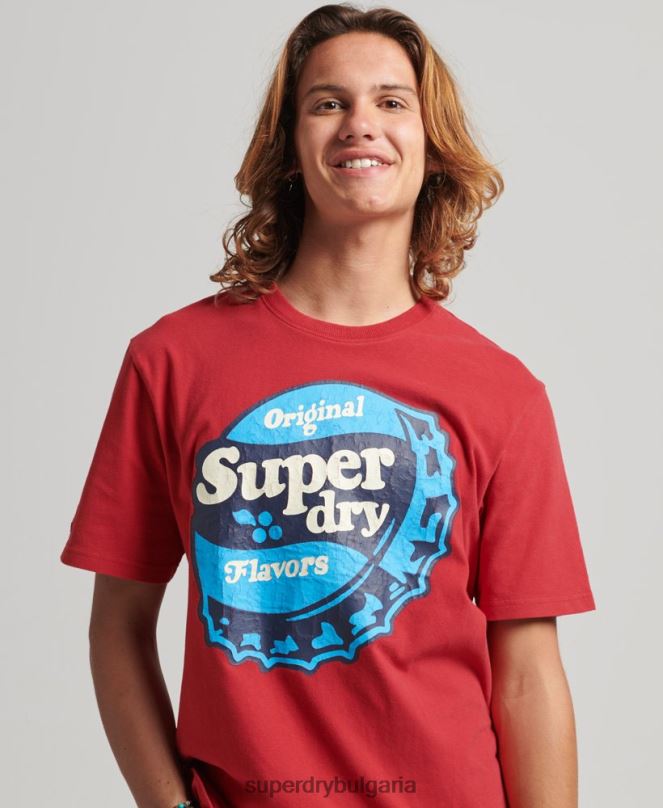 Superdry облекло N00H4878 червен мъже ретро графична тениска от 70-те на Cooper
