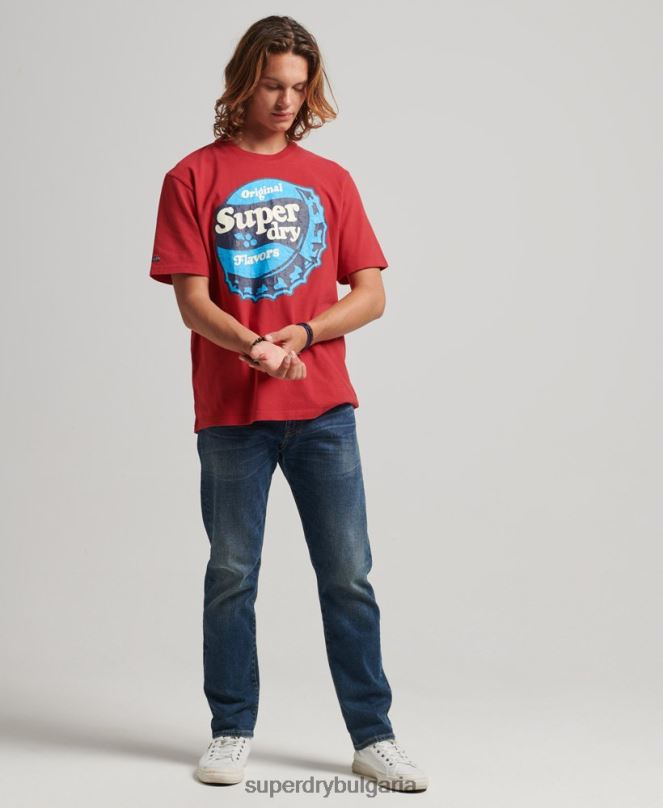 Superdry облекло N00H4878 червен мъже ретро графична тениска от 70-те на Cooper