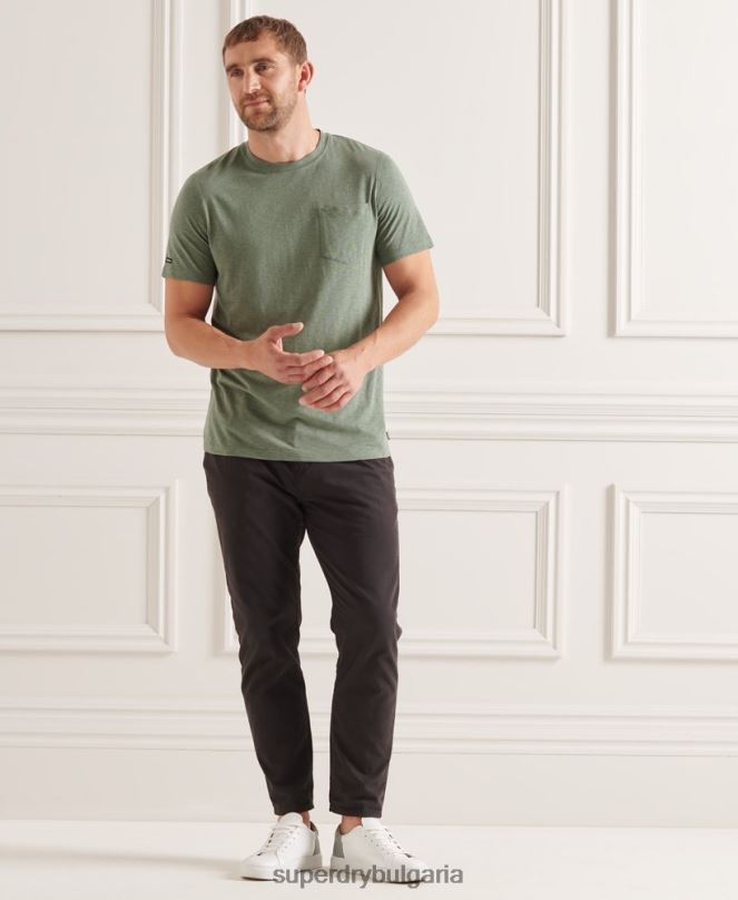 Superdry облекло N00H4879 зелено мъже органична памучна тениска с кръгло деколте и джоб
