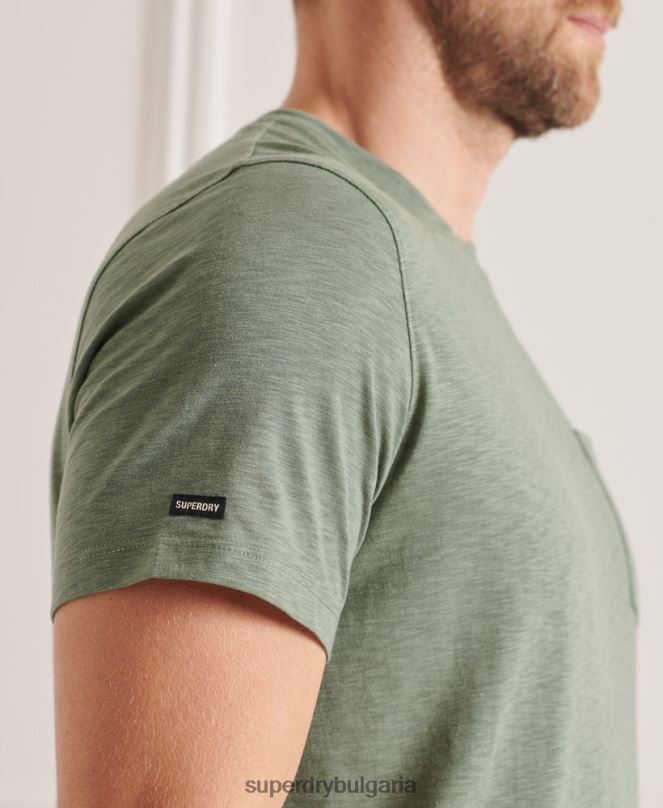 Superdry облекло N00H4879 зелено мъже органична памучна тениска с кръгло деколте и джоб