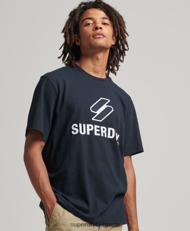 Superdry облекло N00H4880 военноморски флот мъже тениска с апликации с лого