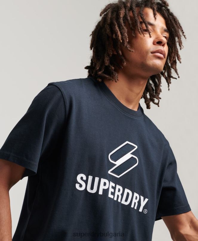 Superdry облекло N00H4880 военноморски флот мъже тениска с апликации с лого