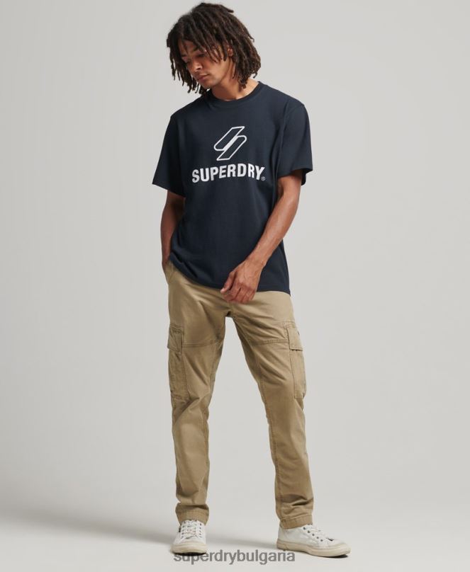 Superdry облекло N00H4880 военноморски флот мъже тениска с апликации с лого