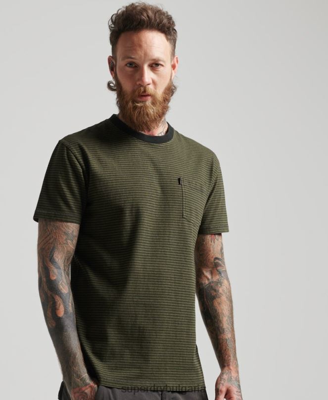 Superdry облекло N00H4882 зелено мъже органична памучна тениска с джобове