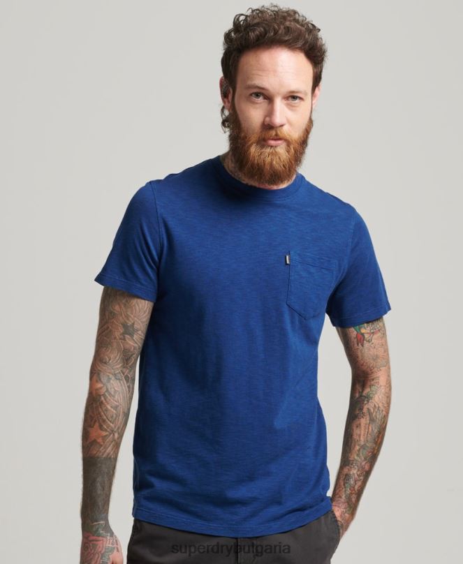 Superdry облекло N00H4884 син мъже органична памучна тениска с кръгло деколте и джоб