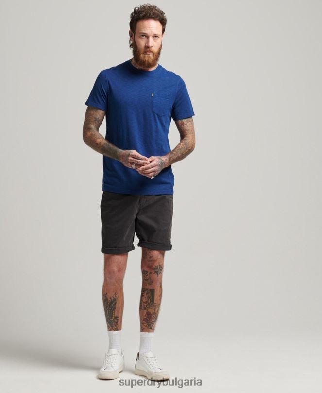 Superdry облекло N00H4884 син мъже органична памучна тениска с кръгло деколте и джоб