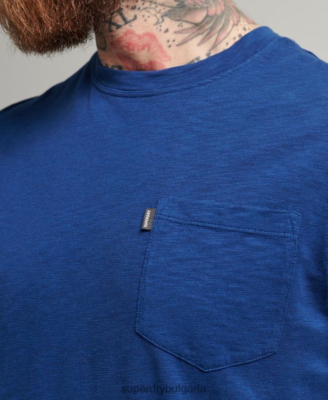 Superdry облекло N00H4884 син мъже органична памучна тениска с кръгло деколте и джоб
