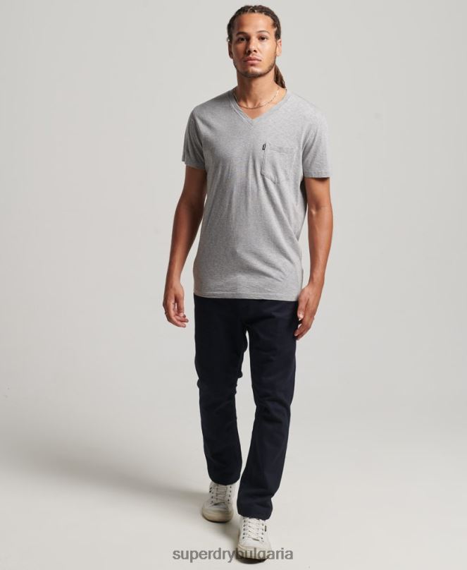Superdry облекло N00H4885 светло сив мъже тениска с джоб с v-образно деколте и органичен памук