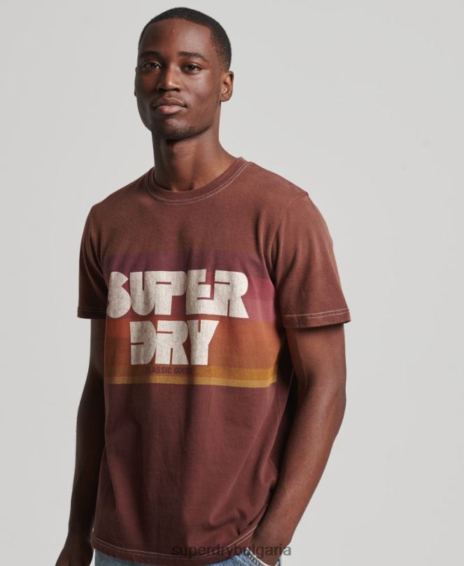 Superdry облекло N00H4889 кафяво мъже ретро тениска на райета от 70-те