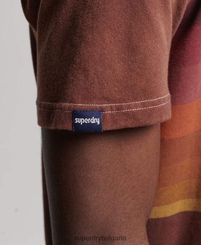 Superdry облекло N00H4889 кафяво мъже ретро тениска на райета от 70-те