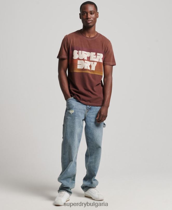 Superdry облекло N00H4889 кафяво мъже ретро тениска на райета от 70-те